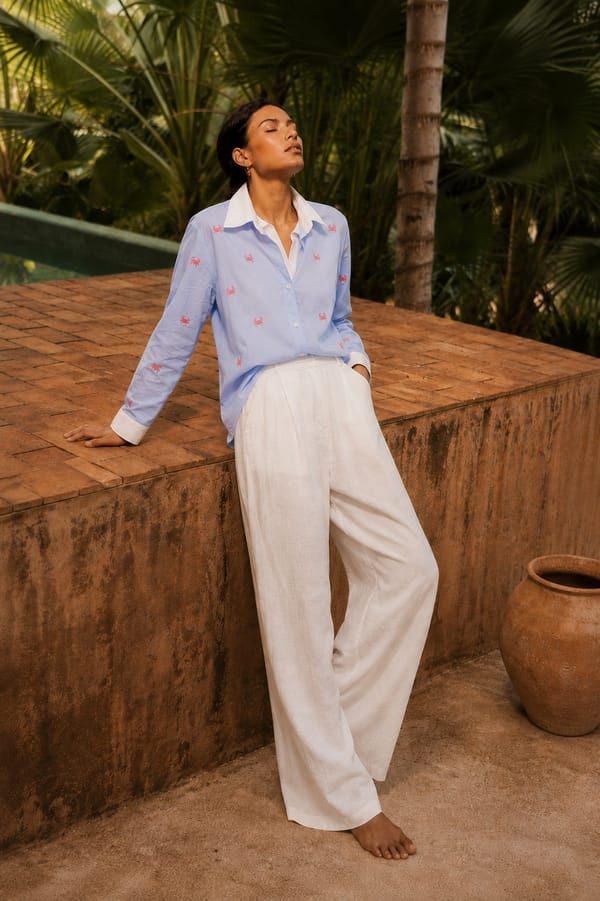 Sky Blue Cotton Shirt with Embroidered Motifs — Akirah
