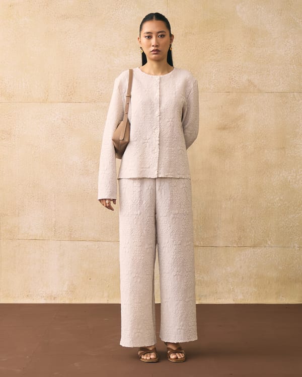 Ivory Textured Button-Front Co-ord Set — Pleats by Aruni