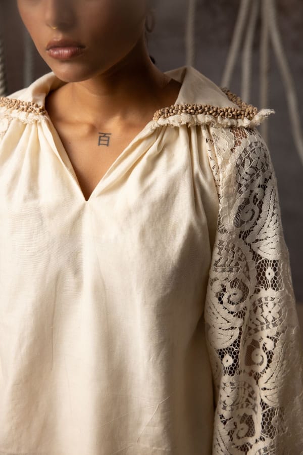 Khadi Silk Lace Hand Beaded Top — Kritika Murarka