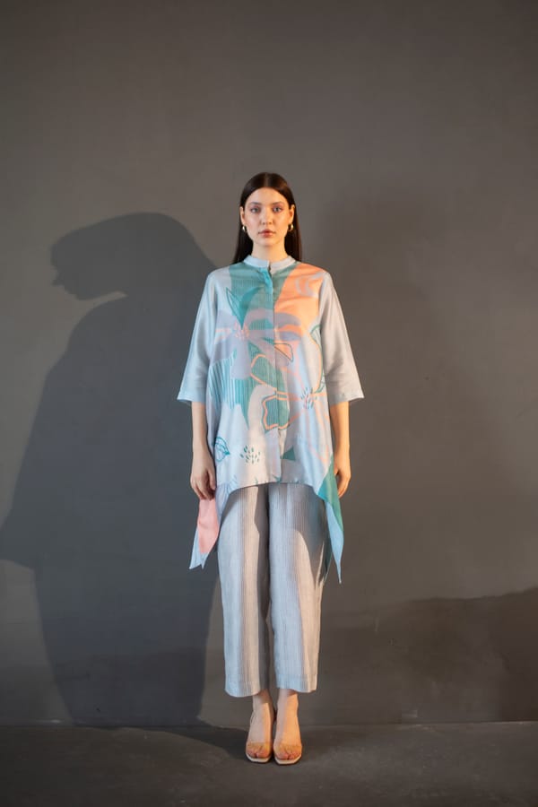 Blue & Orange Short Kaftan Tail Set — CLOS