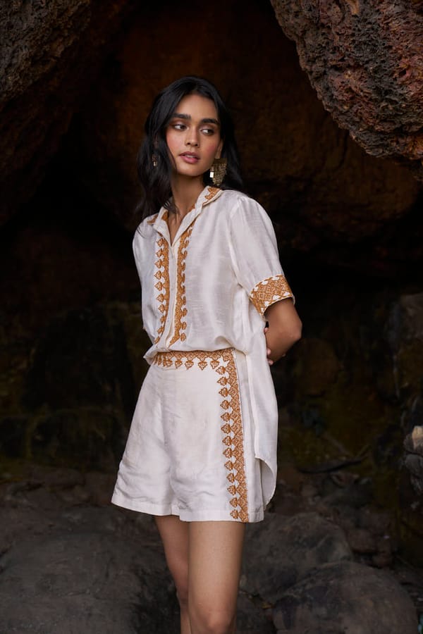Natural Embroidered High-Rise Viscose Shorts — Dash and Dot