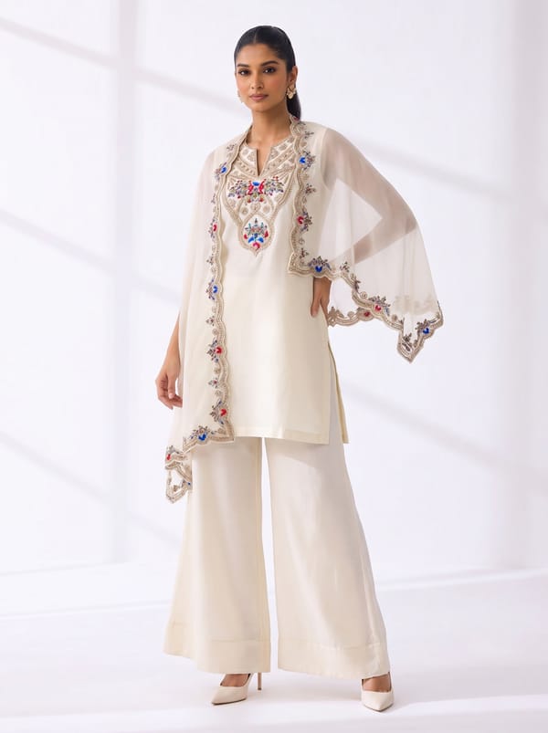 Ivory Cape Kurta Set — Basanti Kapde aur Koffee
