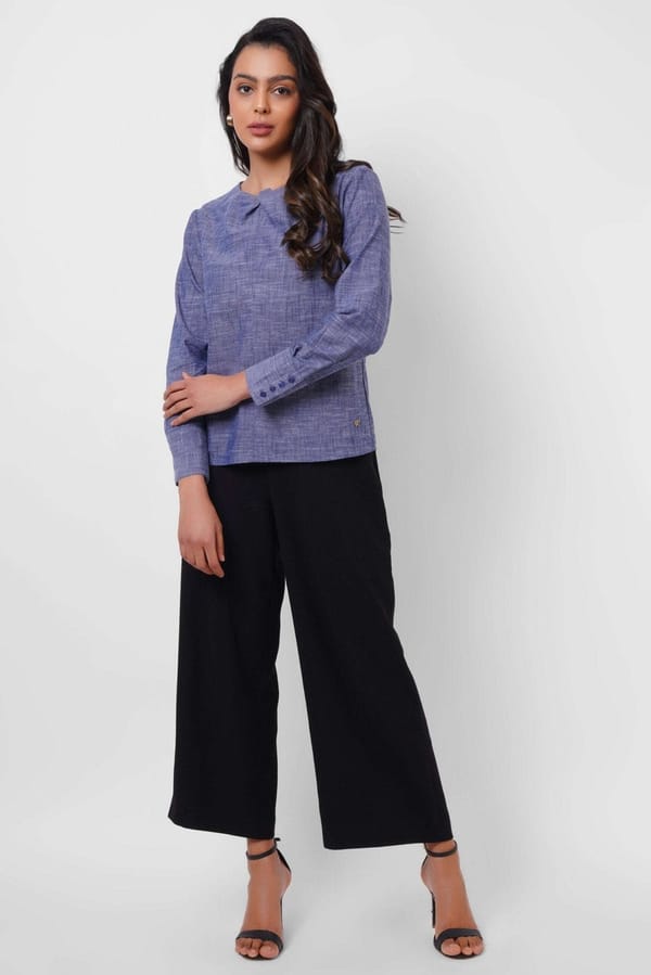 Neck Tie Up Denim Shirt Top — Western Era