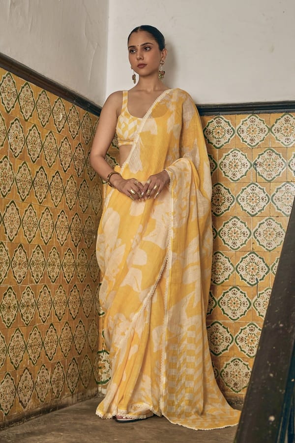 The Marisol Handcrafted Linen Saree — YELL