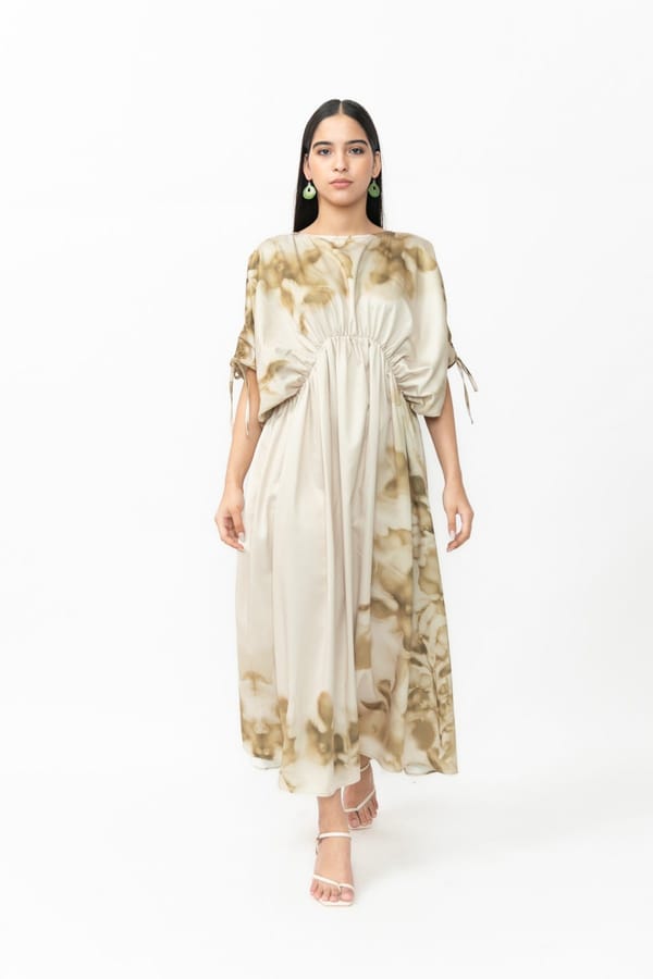 Off-White/Green Floral Printed Kaftan Maxi Dress — Contemponari