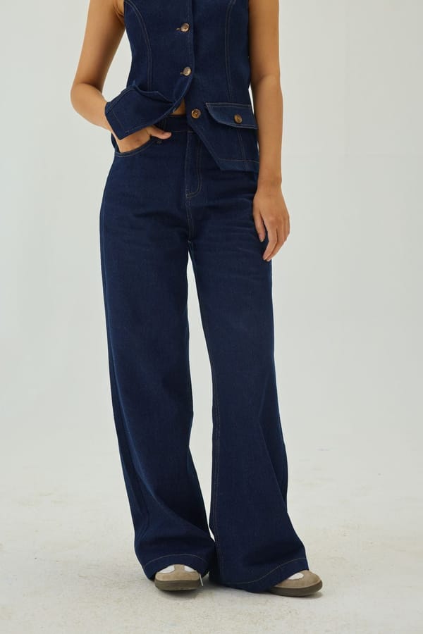 Blue High-Rise Wide-Leg Denim Trousers — Shop Staple