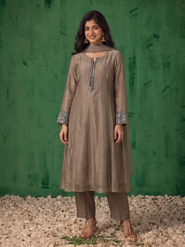 Brown Avira Embellished Suit Set — ODRA