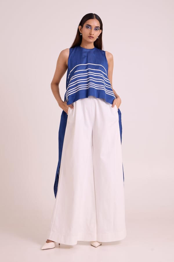 Electric Blue Colorblock Wide-Leg Jumpsuit with Overlay — Madder Much