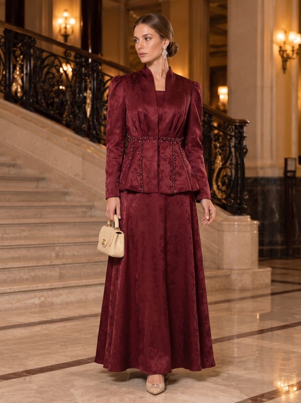 Jacquard Embellished Blazer and Dress Set — Caran