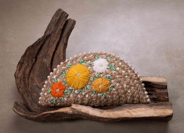 Yellow Dahlia Silver Half Moon Clutch Bag — Dhaaga Life