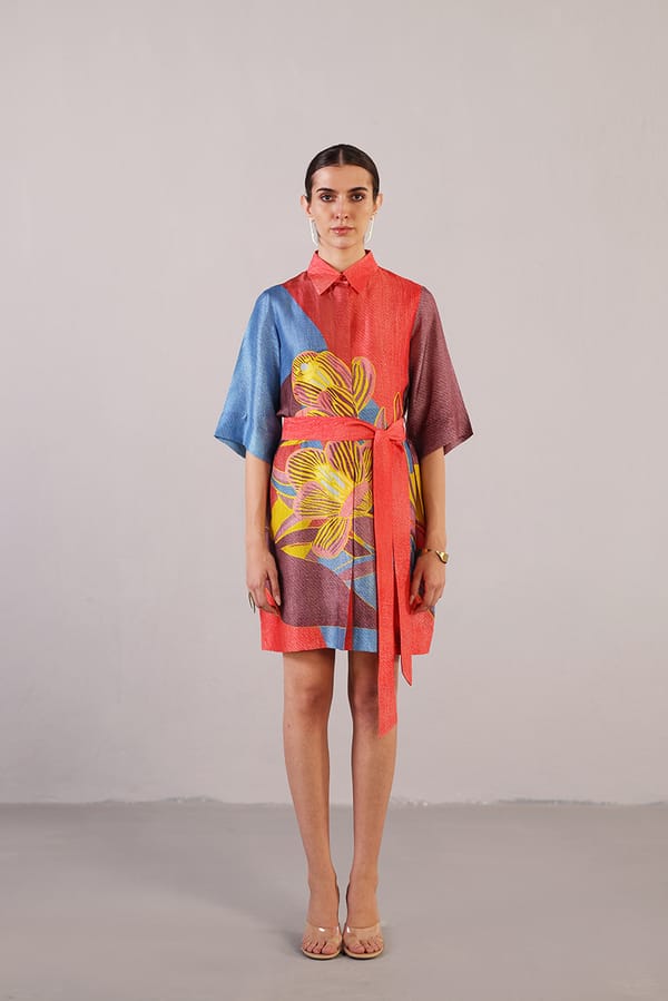 Patch Coral Red & Blue Dress — CLOS