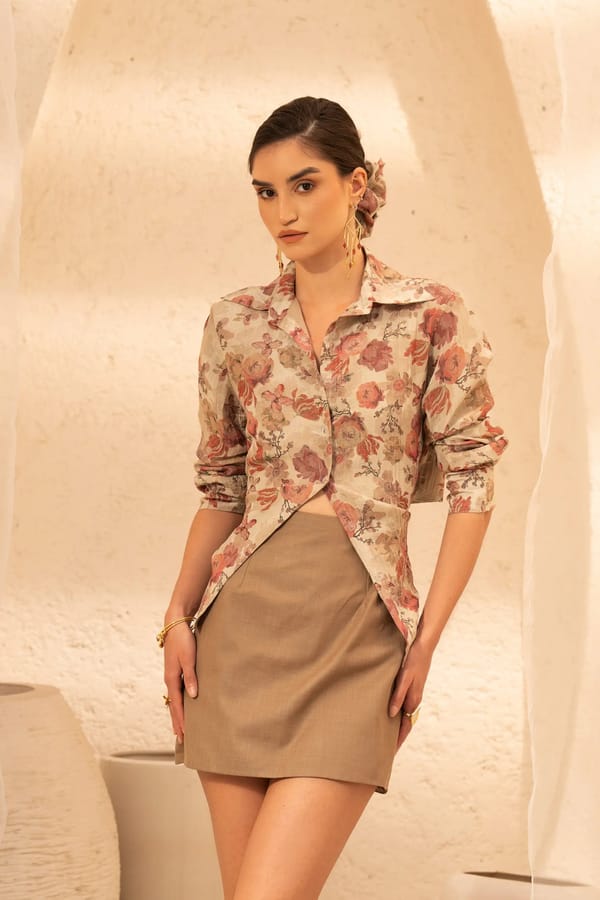 Beige High-Waist A-Line Mini Skirt with Side Zip — Torqadorn