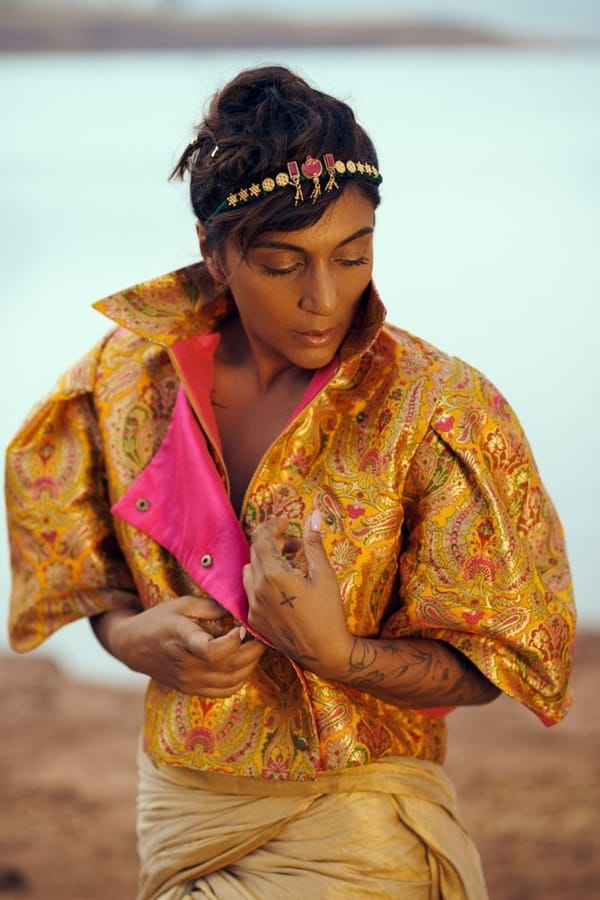 Yellow Silk Zari Cropped Oversized Bolero Jacket — Unrush