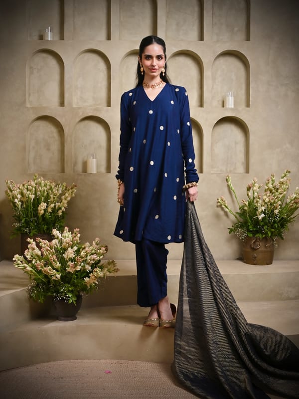 Plain SC Shoulder Kali Polka Top, Pant, Dupatta — KOMAL SHAH