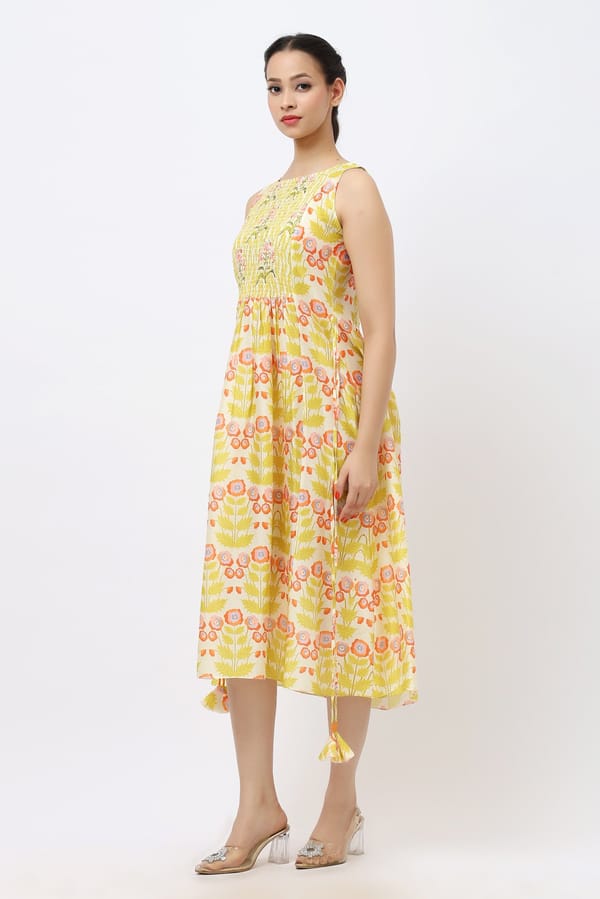 Summer Smocked Midi Dress — Jungle Marigold