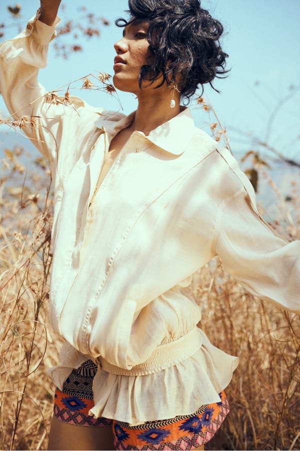 Railey Mul-Chanderi Summer Bomber In Light Melon — Unrush