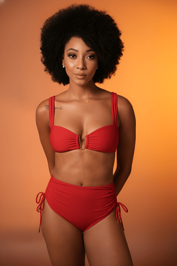 Red Ruched Bikini With High-Waist Bottoms — Mysthelle