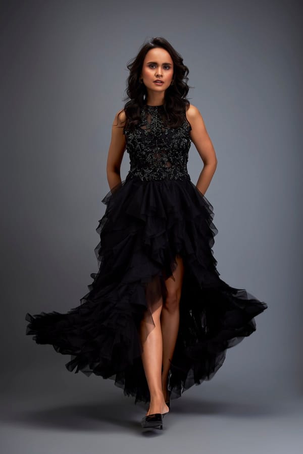 Swarovski High-neck Top With Tulle Skirt — Deepika Arora