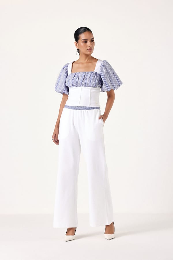 White Corset Top and Wide-Leg Pants Co-ord Set — Muvazo
