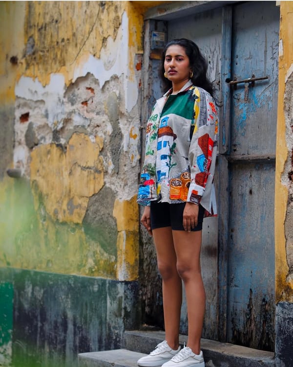 Multicolor Graphic Print Linen-Cotton Button-Down Shirt — House of Urmi