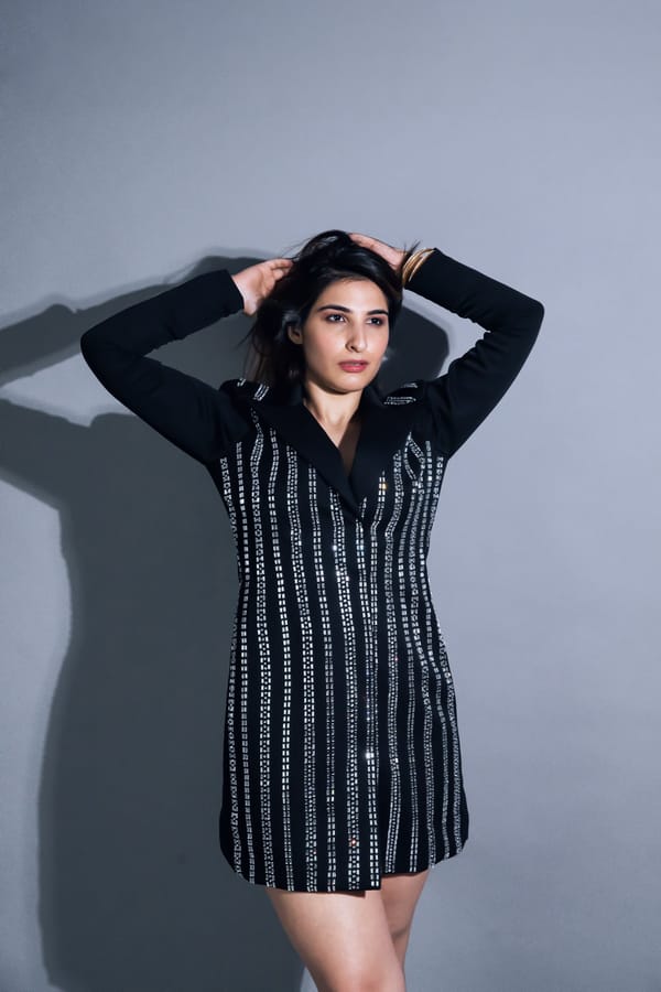 Black Crystal-Embellished Blazer Mini Dress — Darling Girl