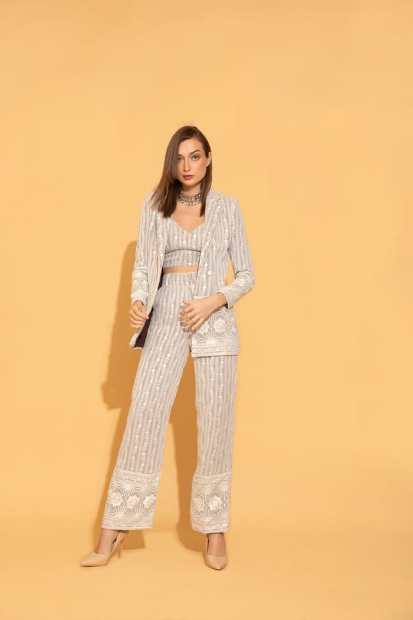 Slate Grey Embroidered Blazer — Torqadorn