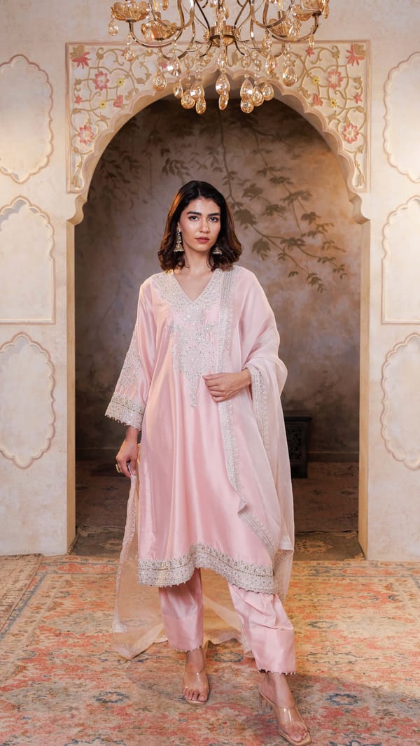 Blush Pink Rohini Kurta with Farshi Salwar — Kylee Fashions