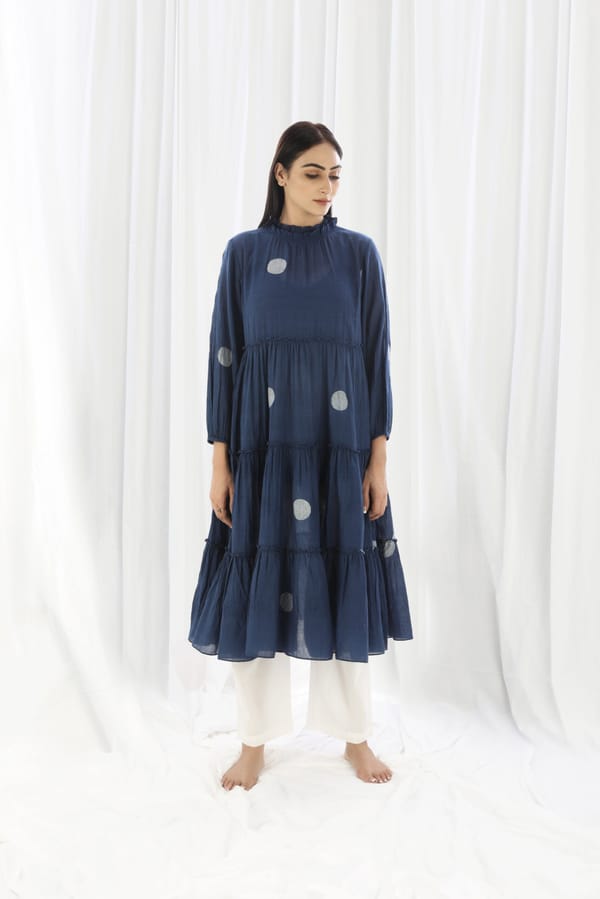 Navy Turtle Neck Tier Dress Co-ord — Khat