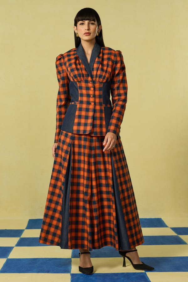 Orange and Navy Check Tailored Co-ord Set — BELONG