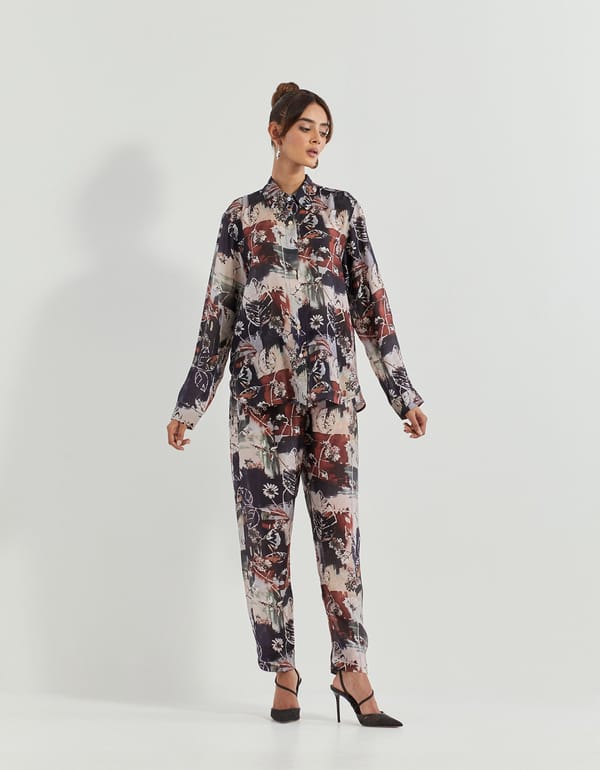 Printed Modal Silk Shirt and Pants Co-ord Set — Kavita Bhartia