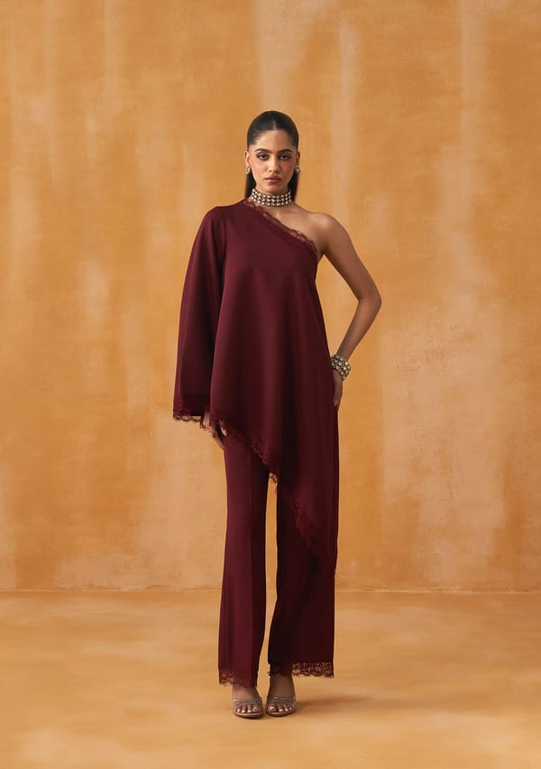 Lace Co-ord Set (Burgundy) — AMOSHI