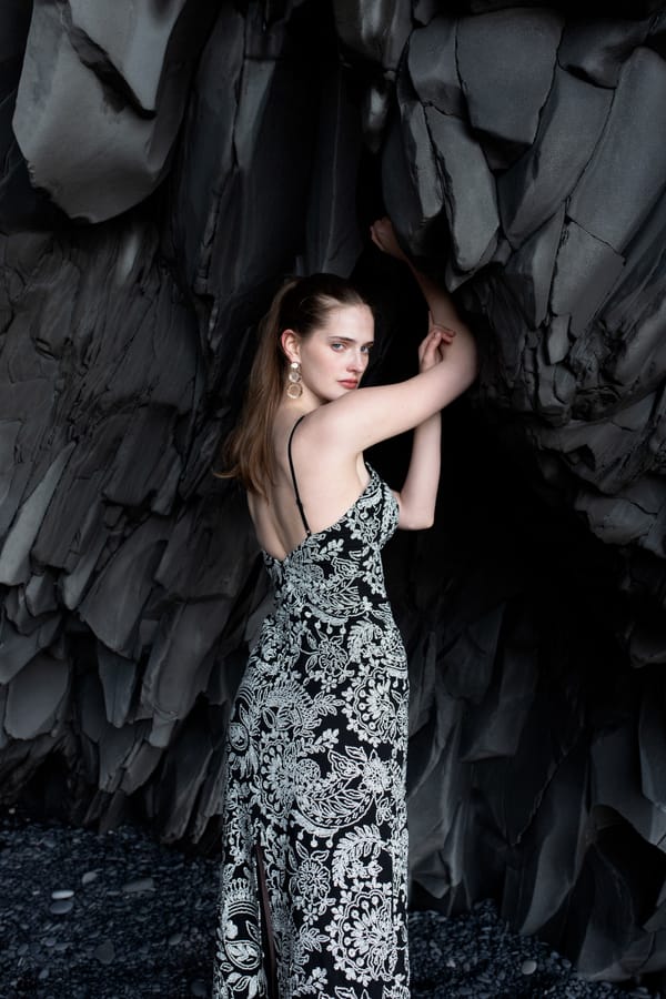 Black/White Sequin Embroidered Maxi Column Gown — Dash and Dot