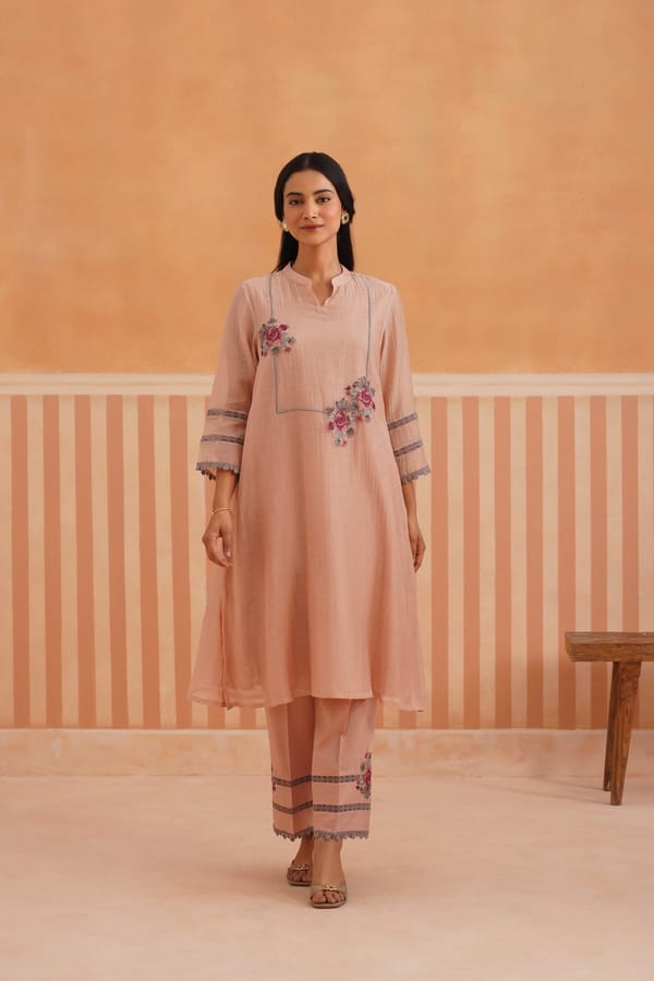 Tunic set with cross-stitch floral embroidery — Omi Clothing