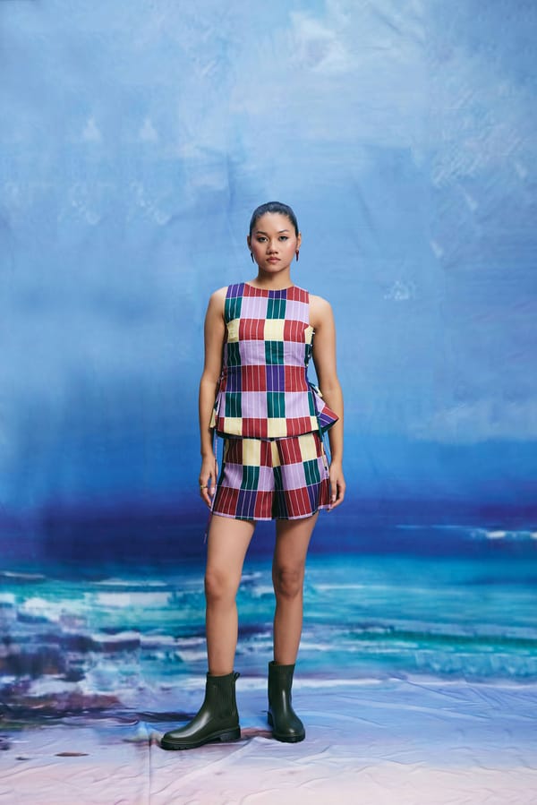 Multicolor Checked Peplum Top and Shorts Co-ord Set — Zip by Payal Zinal