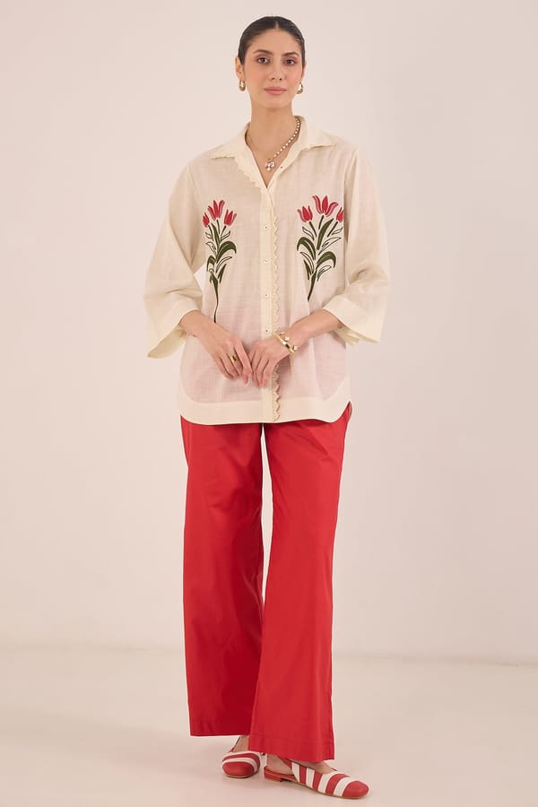 Dal Cotton Floral Shirt Coord Set - Ivory — SHIVANI BHARGAVA