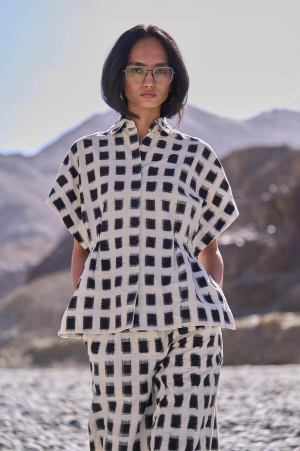 White/Black Ikat Box-Check Button-Down Shirt — Dash and Dot