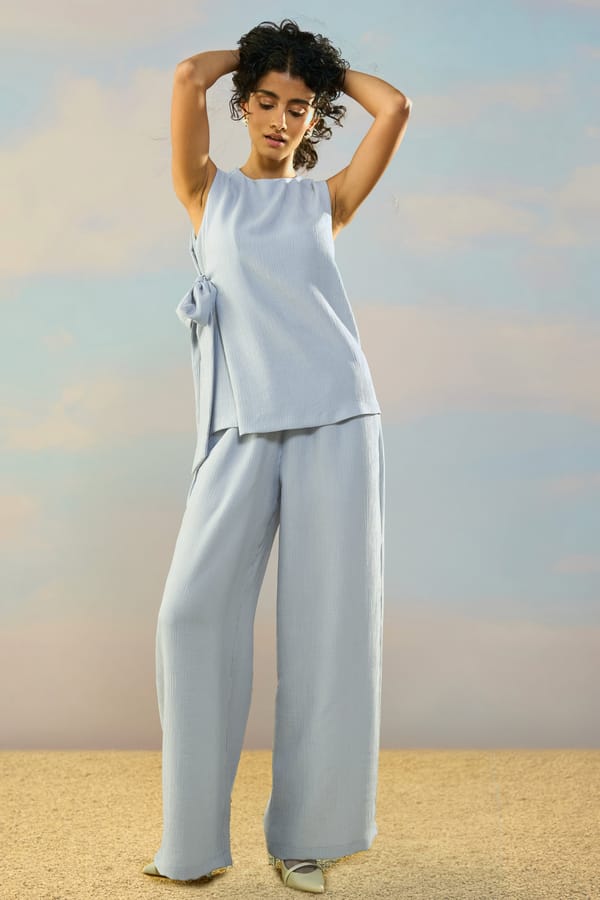 Textured Side-Tie Top & Wide-Legged Pant Set — Dash and Dot