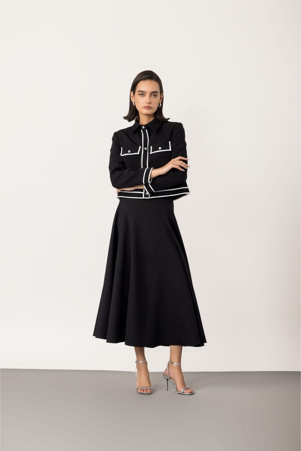 Black A-Line Midi Skirt with Concealed Back Zip — Studio MuGu