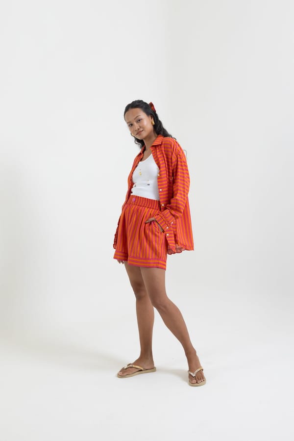 Orange and Pink Striped High-Waisted Shorts — Label Sugar