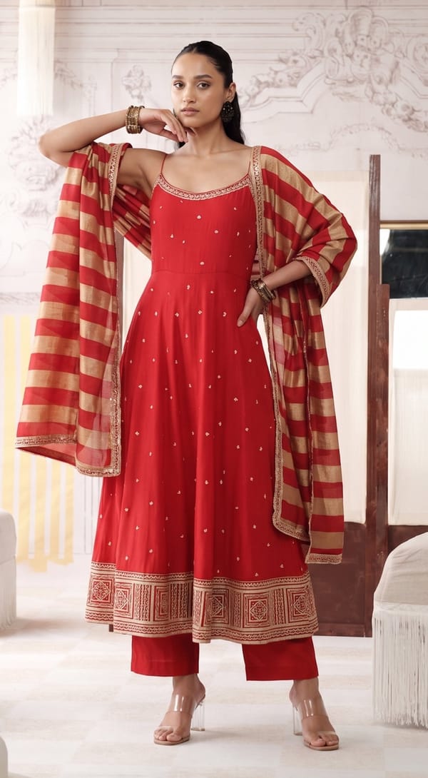 The Scarlet Anarkali Set — Basanti Kapde aur Koffee