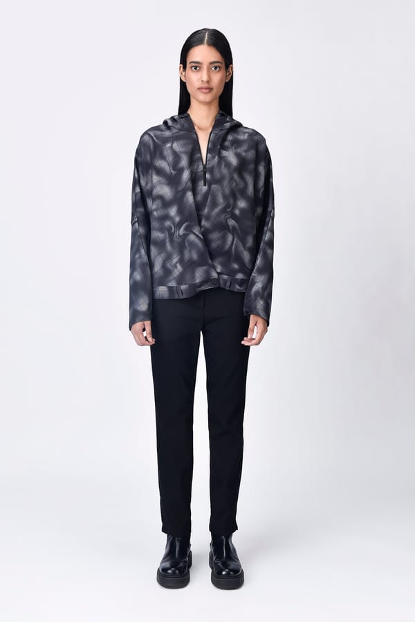 Grey Check Relaxed Fit Half-Zip Hooded Jacket — Genes Lecoanet Hemant