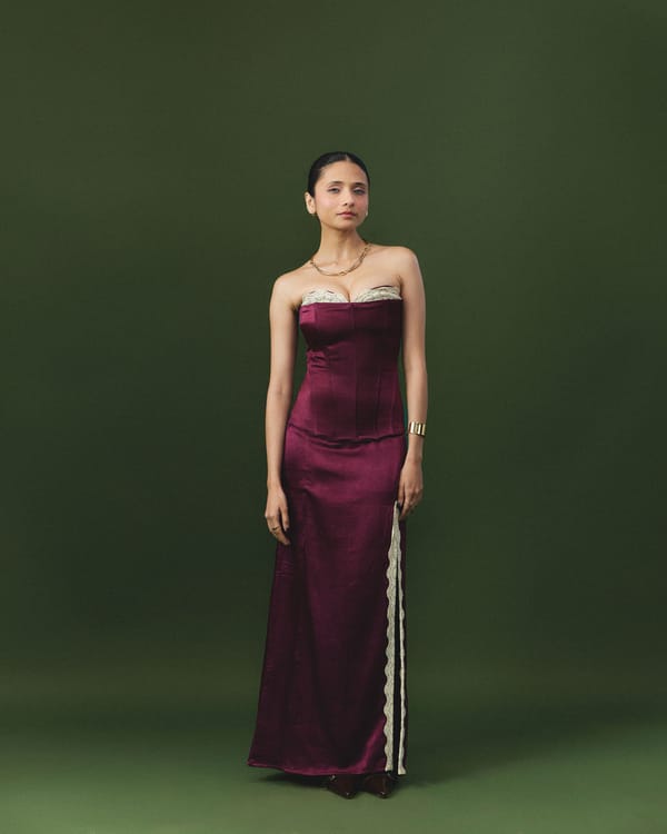 Tara maroon lace skirt set — OSE STUDIO