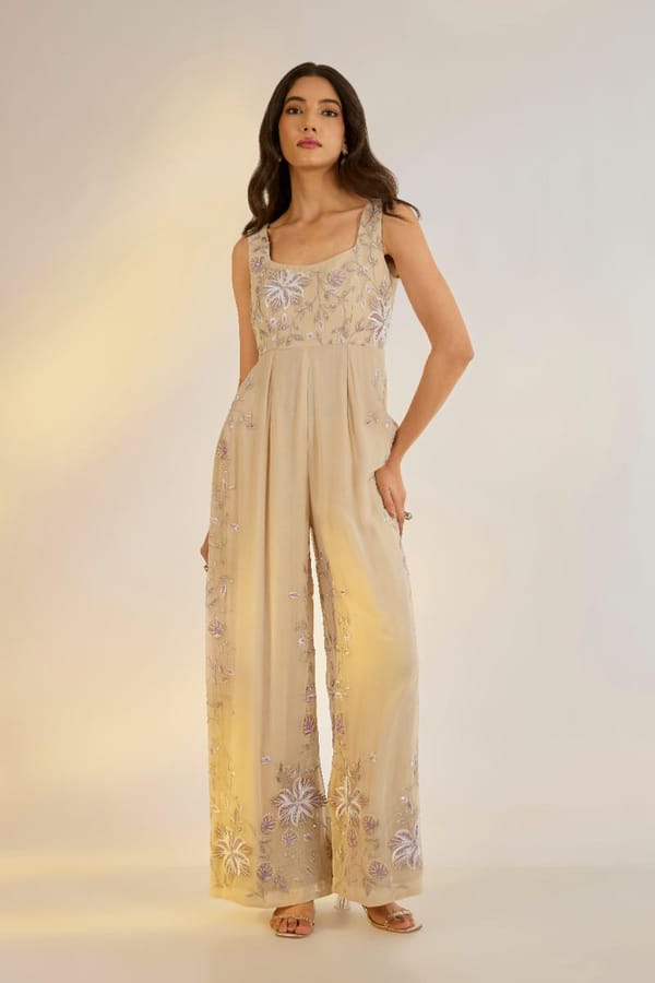 Georgette Floral Embroidered Jumpsuit — EWOKE STUDIO