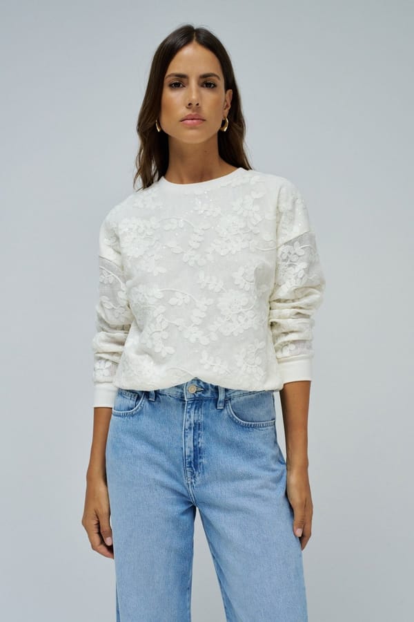 Pearl Floral Embroidered Sequin Sweatshirt — SALSA JEANS