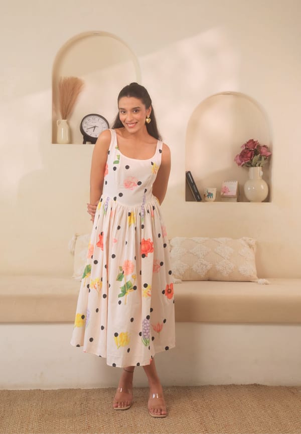 White Multicolor Printed Fit and Flare Midi Dress — BEYOND TARA