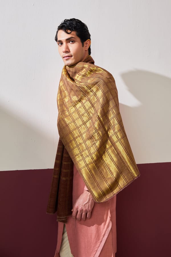 Zari Check Reversibles Pashmina Stole — Shaza