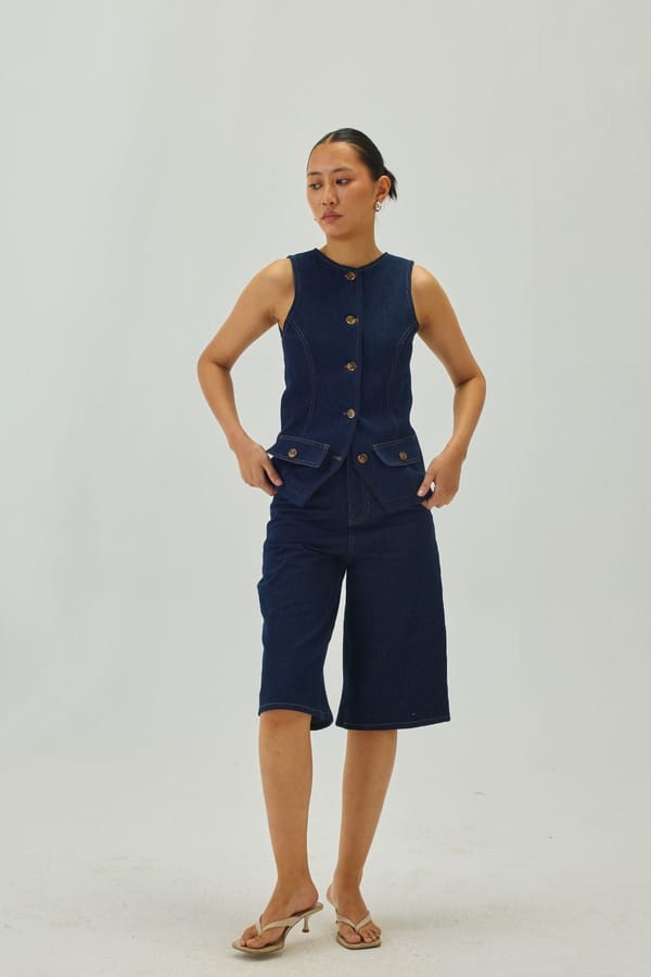 Blue Denim High-Rise Straight Bermuda Shorts — Shop Staple