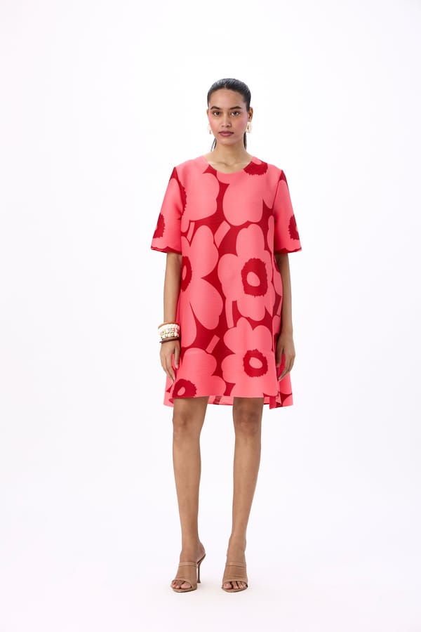 Chilli Sorbet Floral Pleated Shift Mini Dress — Scarlet Sage