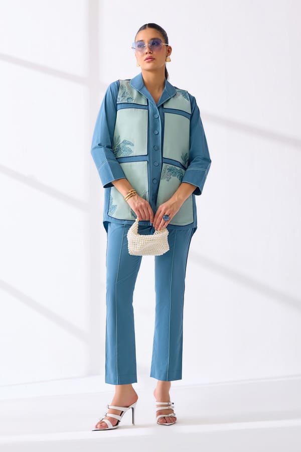 Sea Foam and Petrol Colorblock Shirt and Pant Co-ord Set — Our Love