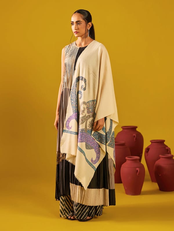 Pashmina Kalamkari Border Stole — Shaza